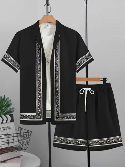 Summer Men's Shirt Set 3D Printed Casual Loose Vintage T-shirt And Shorts Set Beach Vacation Comfort Hawaiian Shirt 2 Pieces