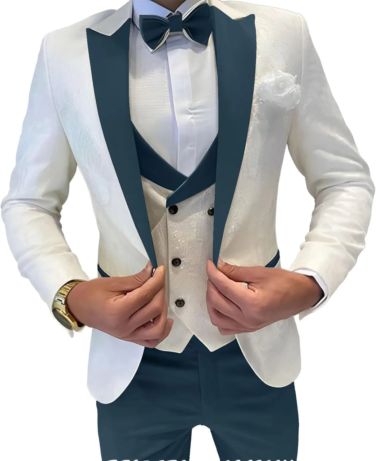 Mens Jacquard Suit 3 Piece Slim Fit Suits Prom Formal Business Suit for Men Jacket Vest Pants Wedding Suit