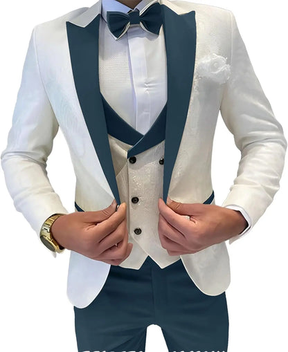 Mens Jacquard Suit 3 Piece Slim Fit Suits Prom Formal Business Suit for Men Jacket Vest Pants Wedding Suit