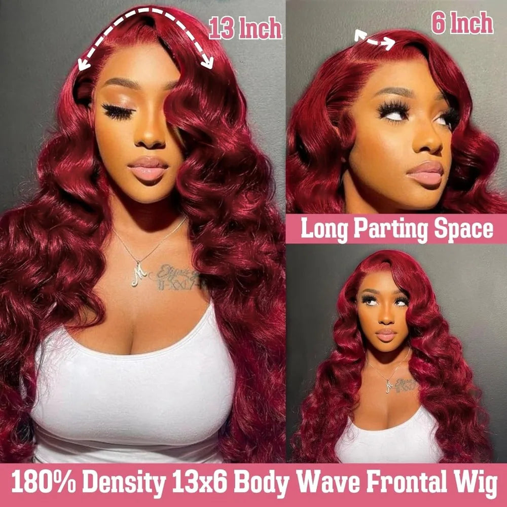 99J Burgundy Lace Frontal Wig 13x6 Body Wave Lace Front Wig HD Transparent Lace Frontal Wig Human Hair Pre Plucked Red Color