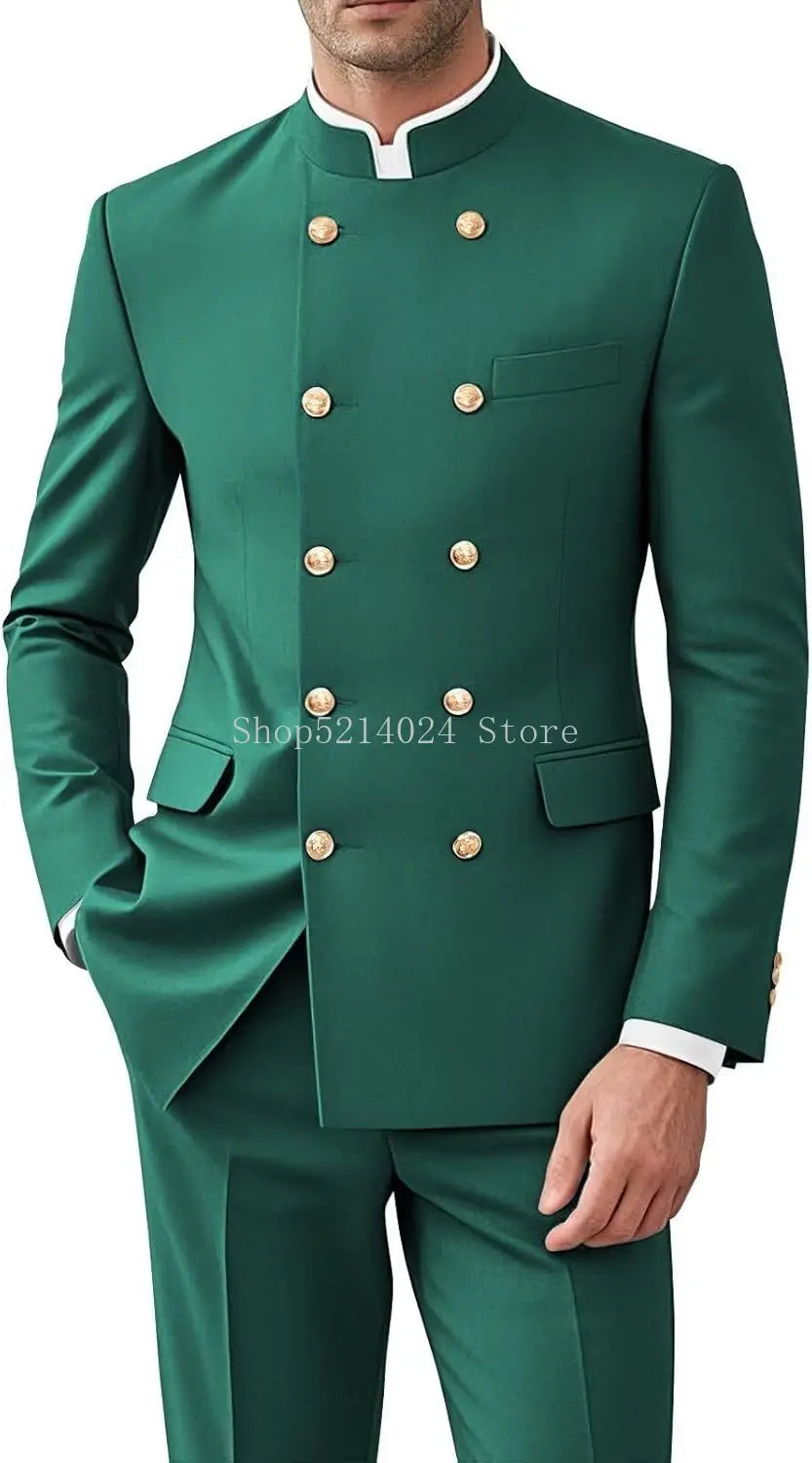 Men 2 Pieces  Suit   Suits for Men Gold Button Jacket Pant Set Traditional Wedding