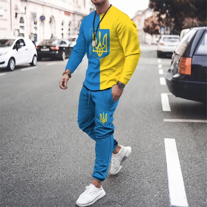 Summer Fashion Tracksuit Set For Men 2 Piece Outfit Long Sleeve T Shirt Trousers Pants Sweatpants Sport Suit Oversized Clothes