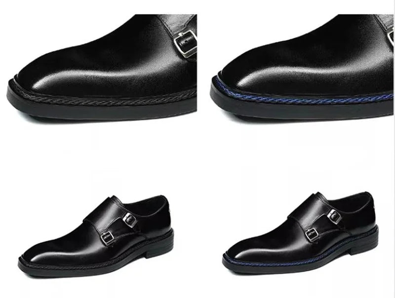 Hochwertige Herrenschuhe aus Rindsleder, eckige Zehenpartie, Doppel-Monk-Strap, Herren-Businessschuhe zum Hineinschlüpfen