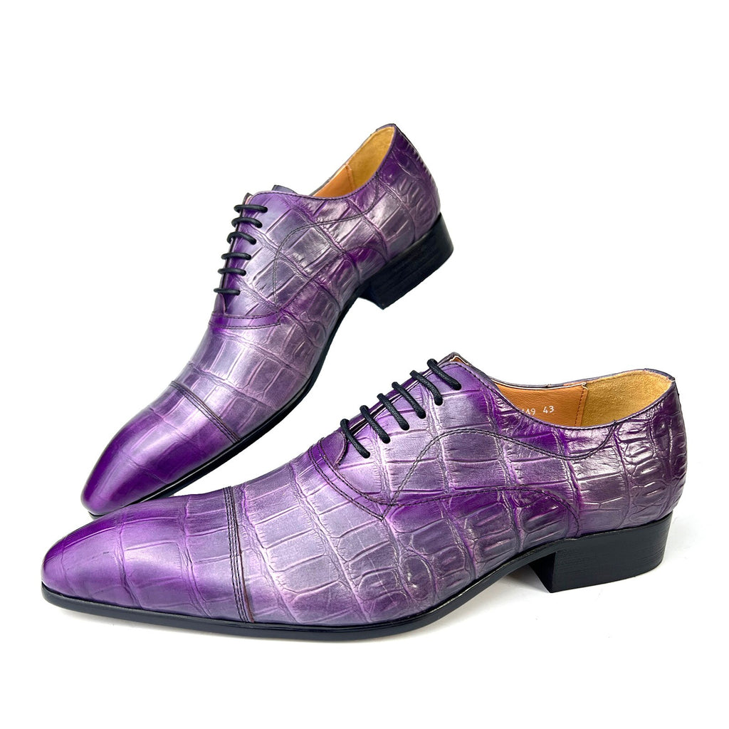 Luxury Mens Business Genuine Leather Shoes Fashion Wedding Oxfords Lace-up Pointed Toe Black Green Coffee Brogues Dress Shoes