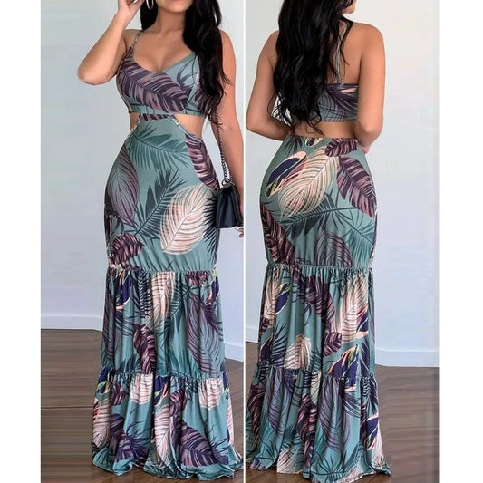 Wepbel Floral Dress Casual Women's V-neck Pencil Sleeveless Bodycon Long Dress Spaghetti Strap Summer Camis Tops Maxi Dress