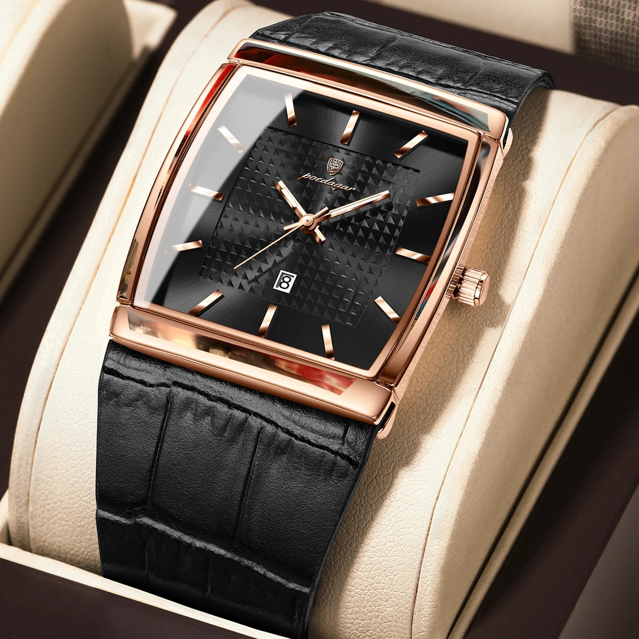 POEDAGAR Top High Quality Men Clock Date Waterproof Fashion Luminous Watch For Man Leather Luxury Men's Quartz Watches Reloj+Box
