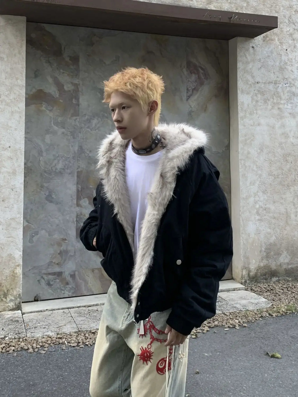 American Retro Woolen Collar Hooded Cotton Jacket Winter Thick Plush Top Men Street Hip-Hop Gothic Harajuku Oversize Jacket Coat