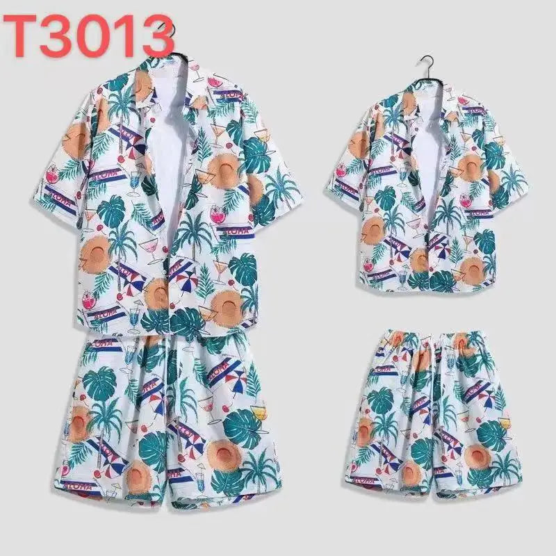 Comfortable flower grass leaf coconut tree 3D Print shirt +Shorts Two Piece Set Short Sleeve Flip collar shirts half pants