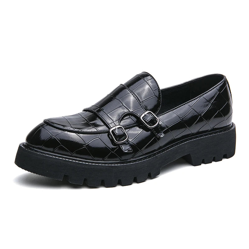 Dicke Sohle Loafer Persönlichkeit Mann Party Hochzeitsschuhe Weiche Sohle Street Style Herrenmode Mönchsschnalle Schuhe Handgemacht