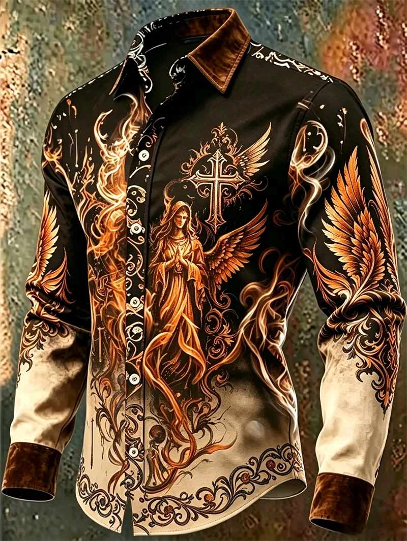 New Purple Bottom Golden Dragon Pattern Printed Men's Long Sleeve Shirt Light Luxury Slimming Business Casual Shirt