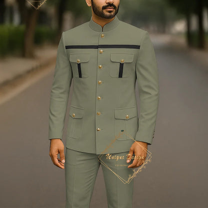 Ivory Formal Safari Suit Custom Made Indian Menswear for Wedding Groom Men's 2pcs Set Jacket Pants Slim Fit Party Dress