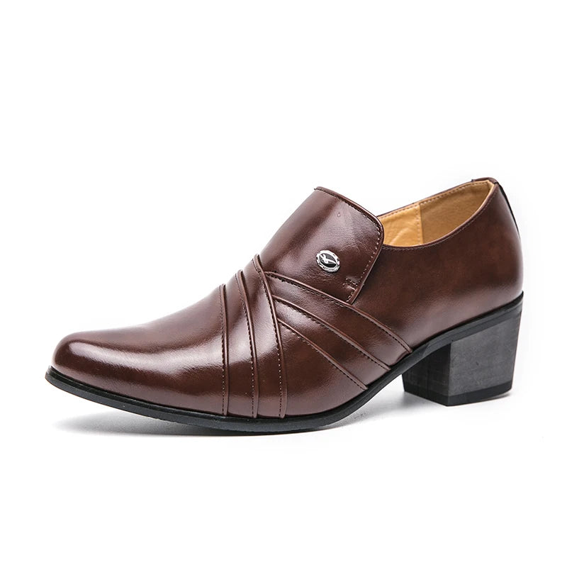 High End Brand Men's Business Dress Shoes Leather Increased Height British Shoes Men Pointed Toe Shoes Wedding Boots Size:37-46