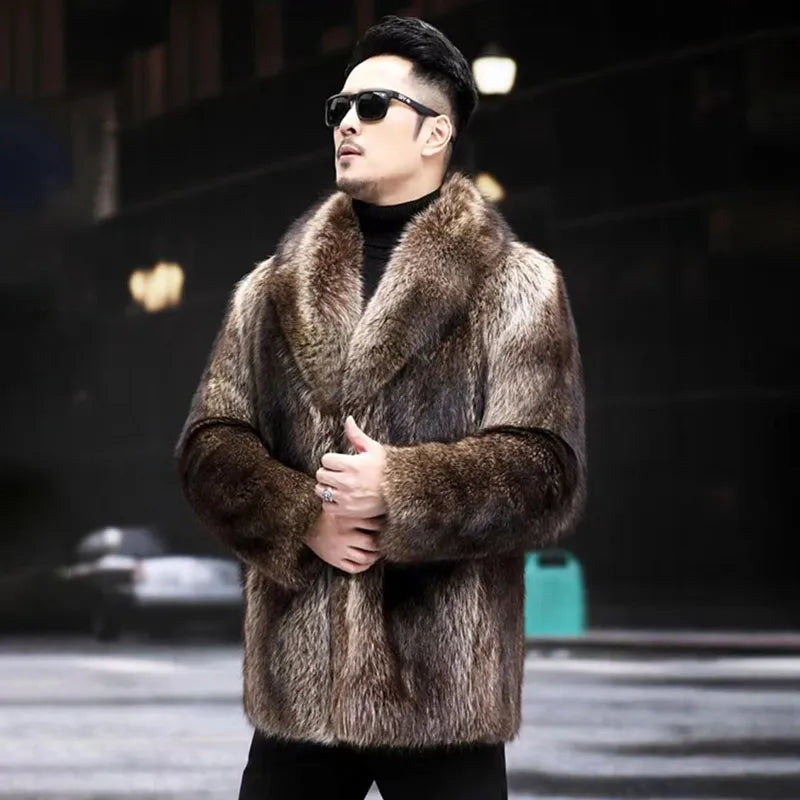 PFHQ Men's Faux Fur Mink Coat Winter Darkwear Medium Length Tide Streetwear Solid Color Warm Comfortable Casual Jackets 21Z1892