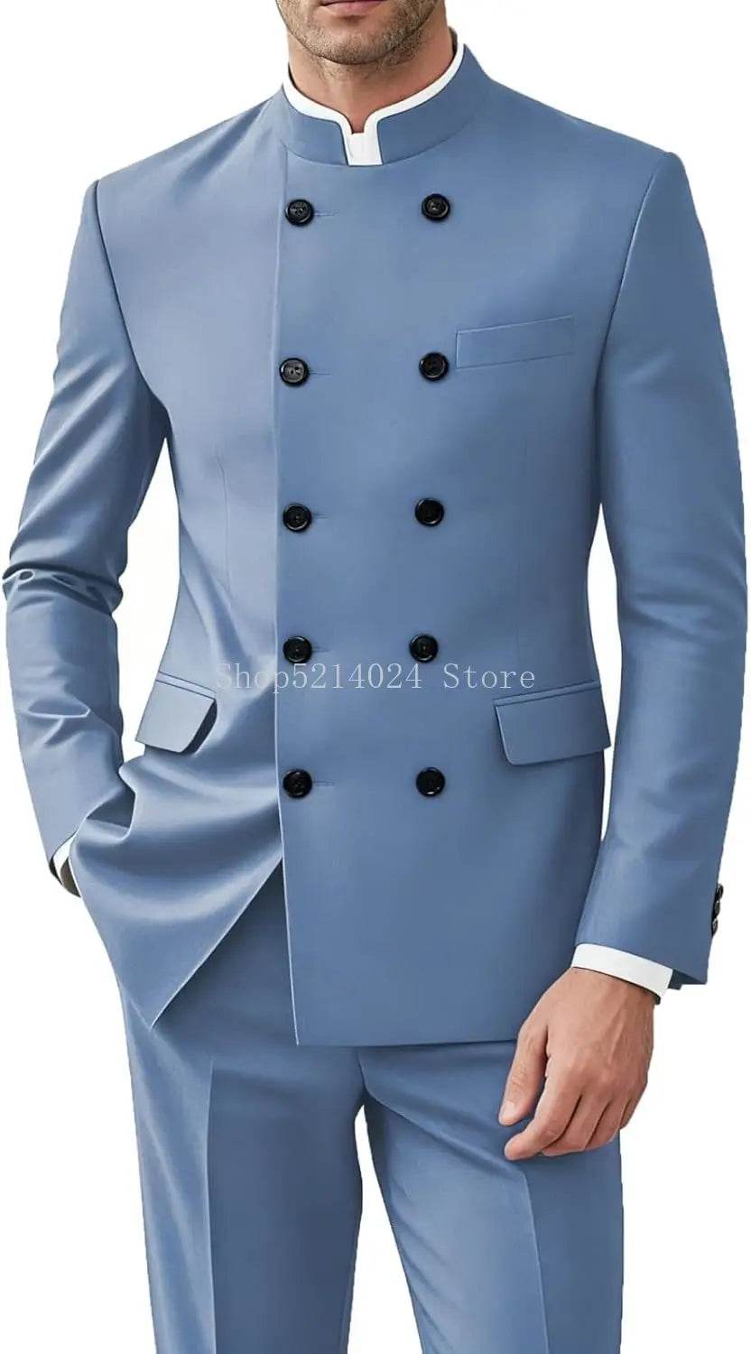 Men 2 Pieces  Suit   Suits for Men Gold Button Jacket Pant Set Traditional Wedding
