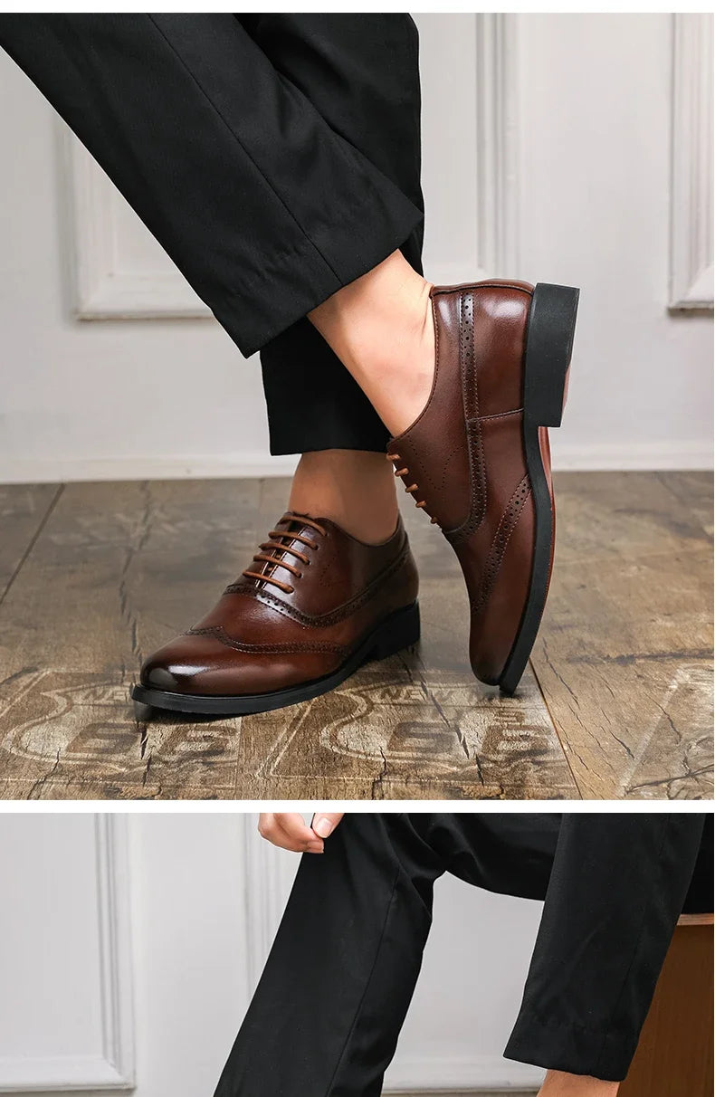 Herren Schwarze Brogue Oxford Schuhe Formelle Anzugschuhe für Business Hochzeit Rote Sohle Bequeme Schnürschuhe