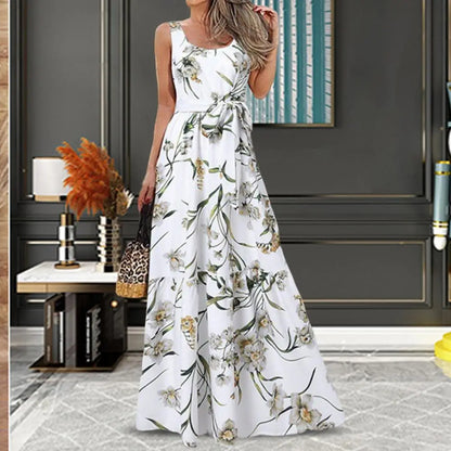 Summer Women Dress  Elegant Party Sleeveless Maxi Dress Sexy Bohemian Leopard Print Vestidos Casual Swing Sundress