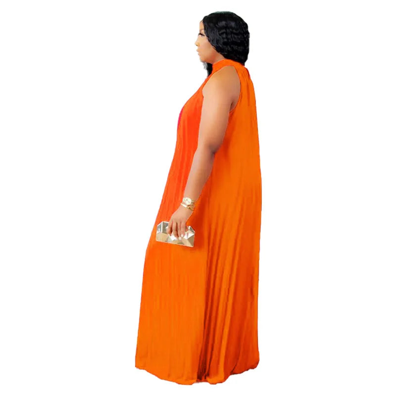 Wmstar Damen Übergröße Langarmkleid Ärmellos Bandage Neckholder Hohl Gesplitzt A-Linie Maxikleider Outfits Großhandel Dropshipping