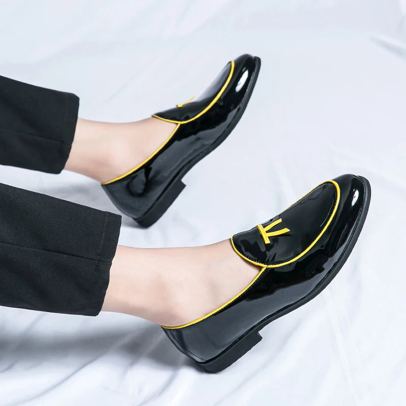 HKDQ Fashion Purple Men's Dress Shoes Trendy Slip-on Social Elegant Evening Shoes Man Lightweight Leather Loafers Shoes For Men