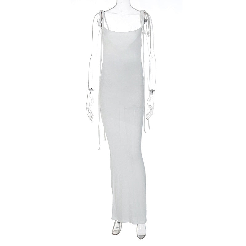 White Backless Maxi Dresses For Women Spaghetti Strap Long Beach Dress Women Summer 2023 Elegant Evening Party Dress