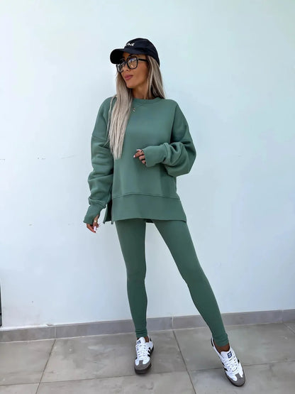 Spring summer  new Shirt  casual loose-fitting sweater tight pants 2 piece suit sets for women 2 pieces trousers sets