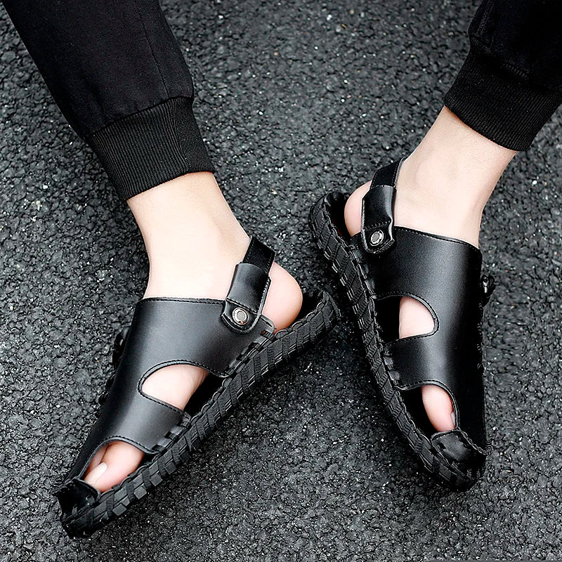 Summer Lightweight Comfortable Sandals Casual Shoes Genuine Leather Outdoor Beach Sandals Breathable Shoes Men Sandals Slippers