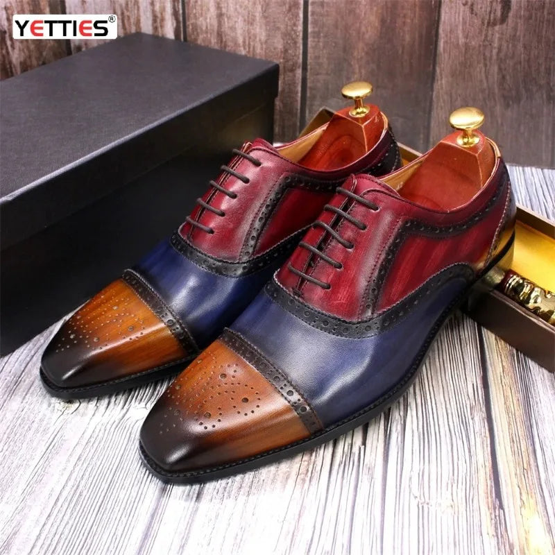 Herren dreifarbige Oxford-Schuhe Britische Leder-Abendschuhe Mode Chelsea High-End Herren handgefertigte Lederschuhe Zapatillas Hombre