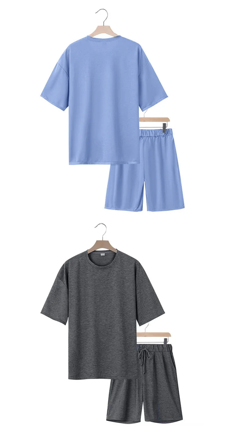 Herren Freizeit-Zweiteiler Sommer Kurzarm-T-Shirt und Shorts Set Bequemer Lockerer Trainingsanzug für Herren Bekleidungsset