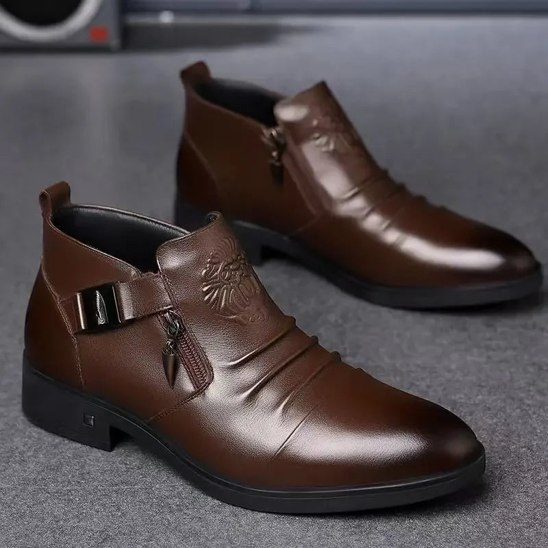 Trendige britische Herren-Halbstiefel mit spitzer Zehenkappe für festliche Anlässe und Hochzeiten – Modische Herrenschuhe