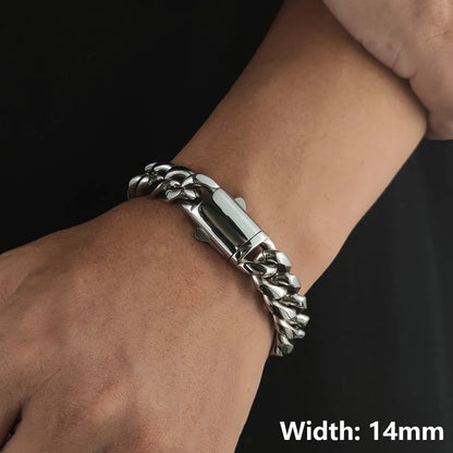 Hip Hop Rock Jewelry Free Custom Logo Name 18K Gold Plated Miami Cuban Link Chain Stainless Steel Bracelet For Men