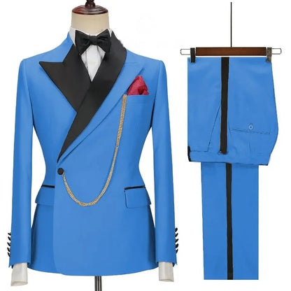Custom Made Black Groom Tuxedo Peaked Lapel Double Breasted Men Suit Prom Wedding Party Men Suits Costume ( Jacket+Pants)