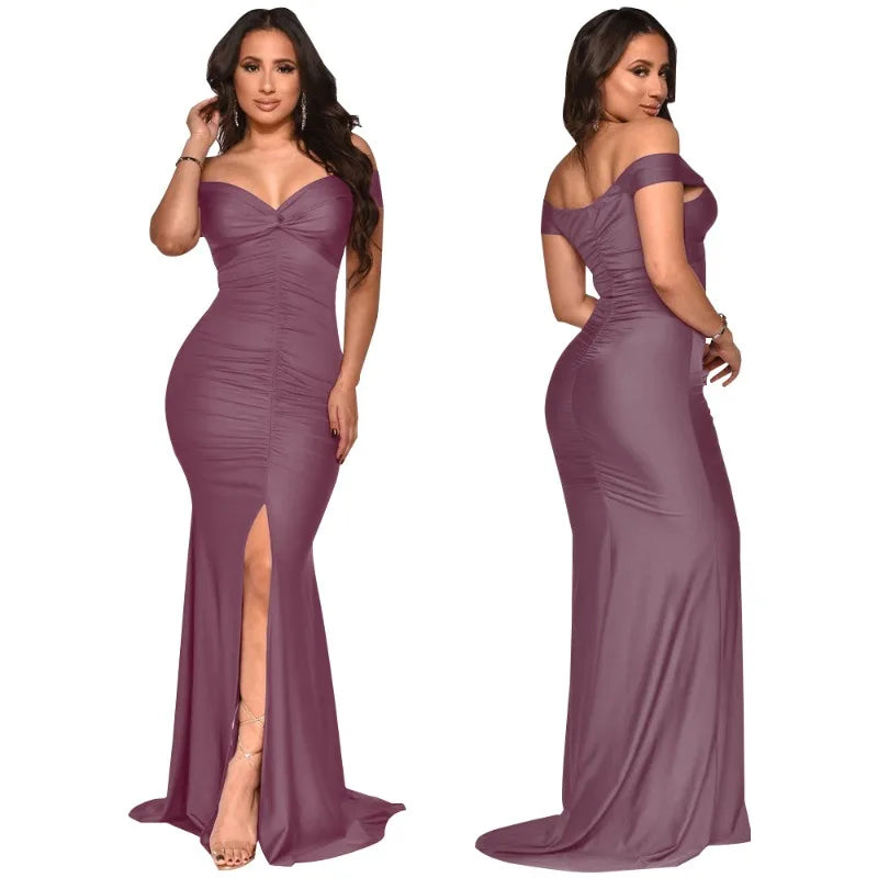 Cross-Border Women's Faion Tightened Pleated One-oulder Gown Ethnic Sle High Waist Long Skirt