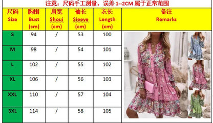Casual Floral Print Dresses For Women  Sping Summer Boho V Neck Loose A Line Dress Elegant Beach Party Dress Robe Femme