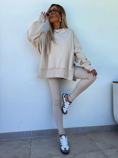 Spring summer  new Shirt  casual loose-fitting sweater tight pants 2 piece suit sets for women 2 pieces trousers sets