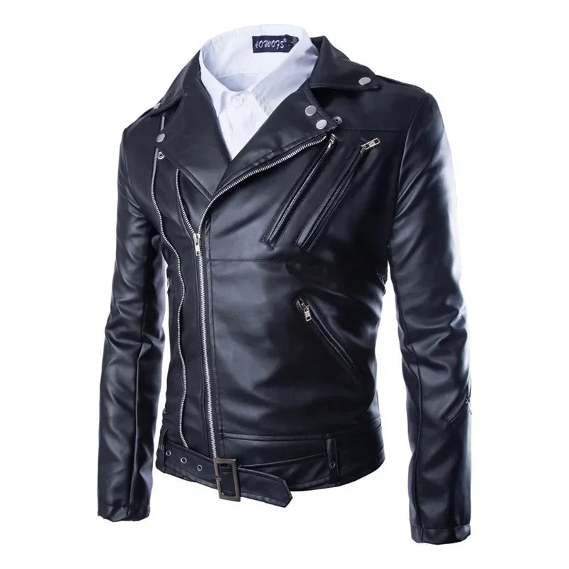 2026 Men's Biker Leather Jacket Large Size Stand Collar Zipper Colorful Jacket Youth Outerwear Casual Loose Fit Winter Coat