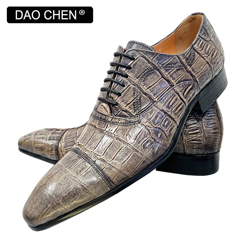 ITALIAN MEN LEATHER SHOES GRAY CROCODILE PRINT CASUAL MEN DRESS SHOES LACE UP CAP TOE WEDDING OFFICE OXFRD SHOES FRO MEN