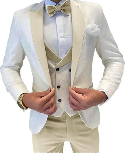 Mens Jacquard Suit 3 Piece Slim Fit Suits Prom Formal Business Suit for Men Jacket Vest Pants Wedding Suit