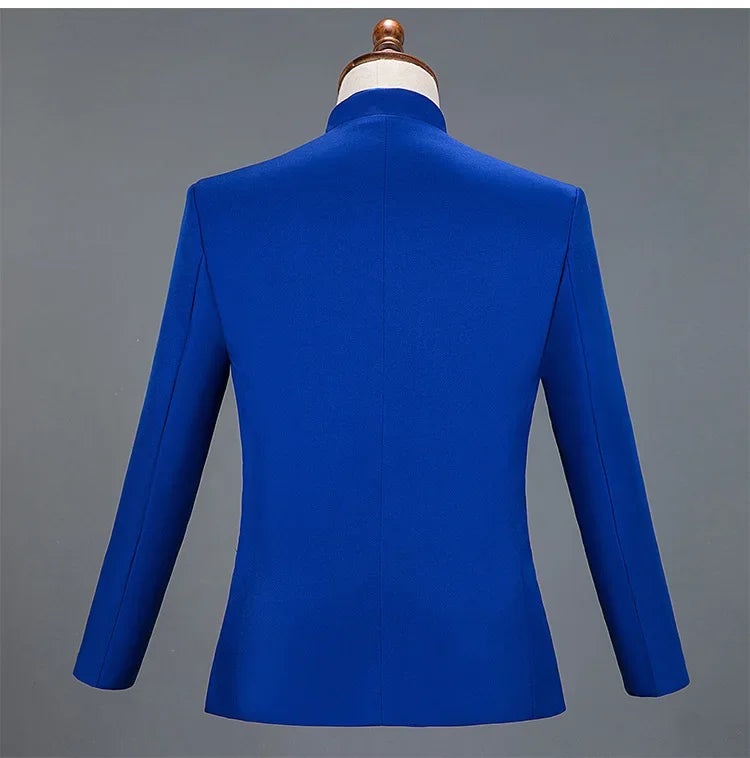 Neuer Herren Stehkragen Bestickter Anzug 2-teilig Schwarz / Weiß / Rot Mode Herren Bühne Party Perform Blazer und Hose