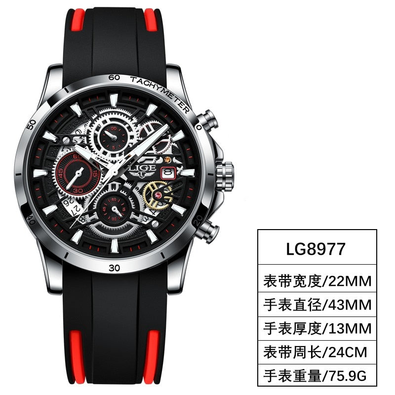 2023 LIGE Mens Watches Top Brand Stainless Steel Hollow Sports Waterproof Quartz Watch Men Military Wristwatch Relogio Masculino