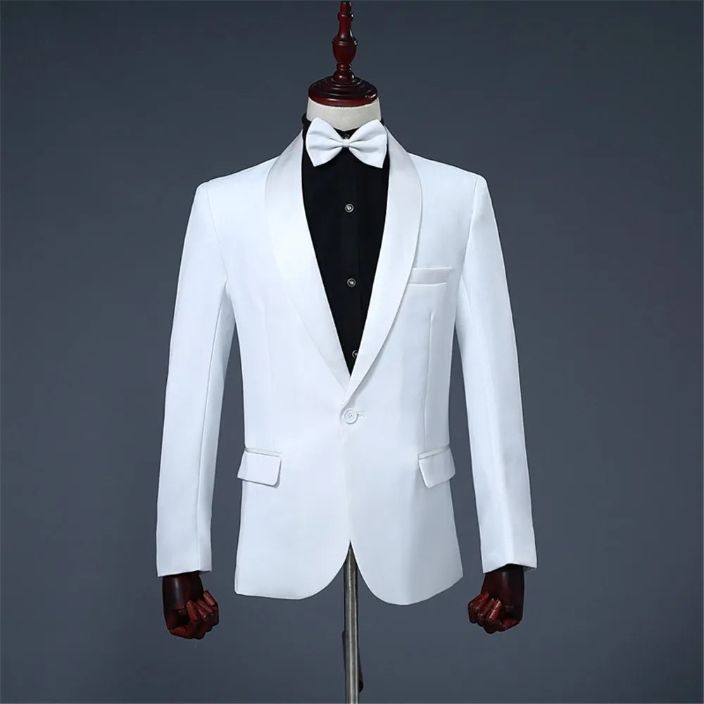 Classic Two-piece Men Suits White Blazer and Pants Basic Slim Fit Suit Jacket Wedding