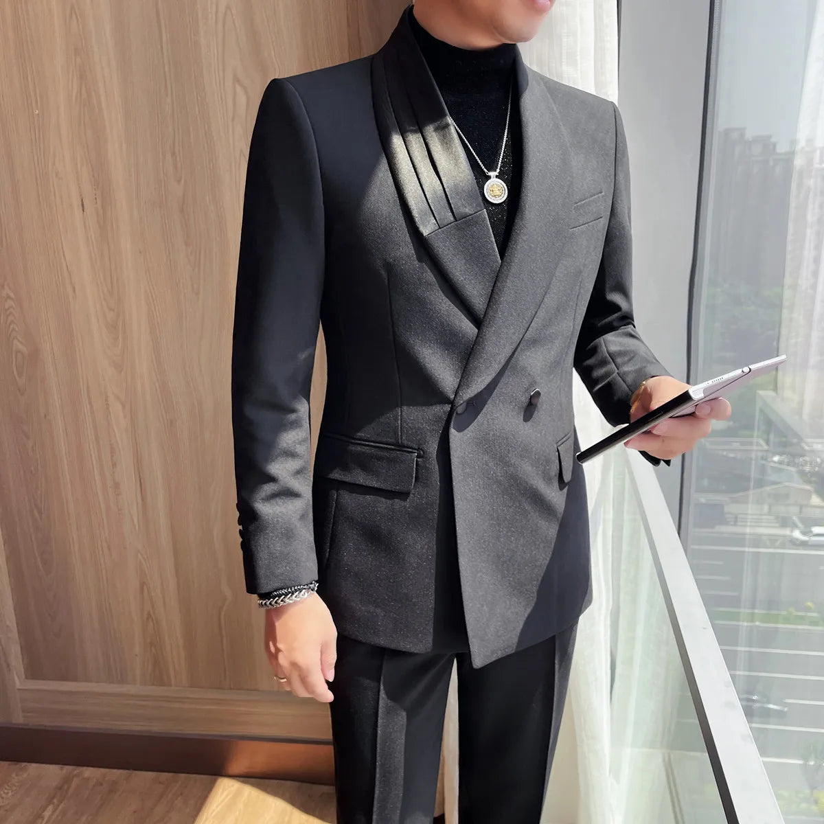 Luxury Gentleman's Suit Jacket Men's Business Casual Slim Fit Double Breasted Suit Jacket Wedding Groom Banquet Party Blazers