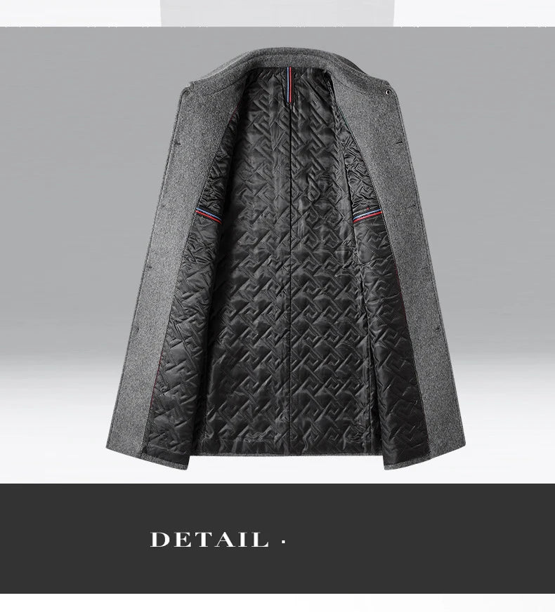 BROWON Brand Winter Coat Men  Autumn Solid Turn-Down Collar Wool Long Jacket for Men New Business Casual Keep Warm Outerwear