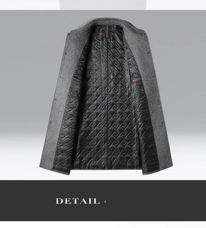 BROWON Brand Winter Coat Men  Autumn Solid Turn-Down Collar Wool Long Jacket for Men New Business Casual Keep Warm Outerwear