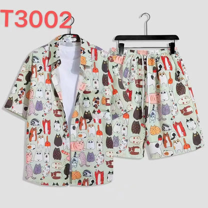 Comfortable flower grass leaf coconut tree 3D Print shirt +Shorts Two Piece Set Short Sleeve Flip collar shirts half pants
