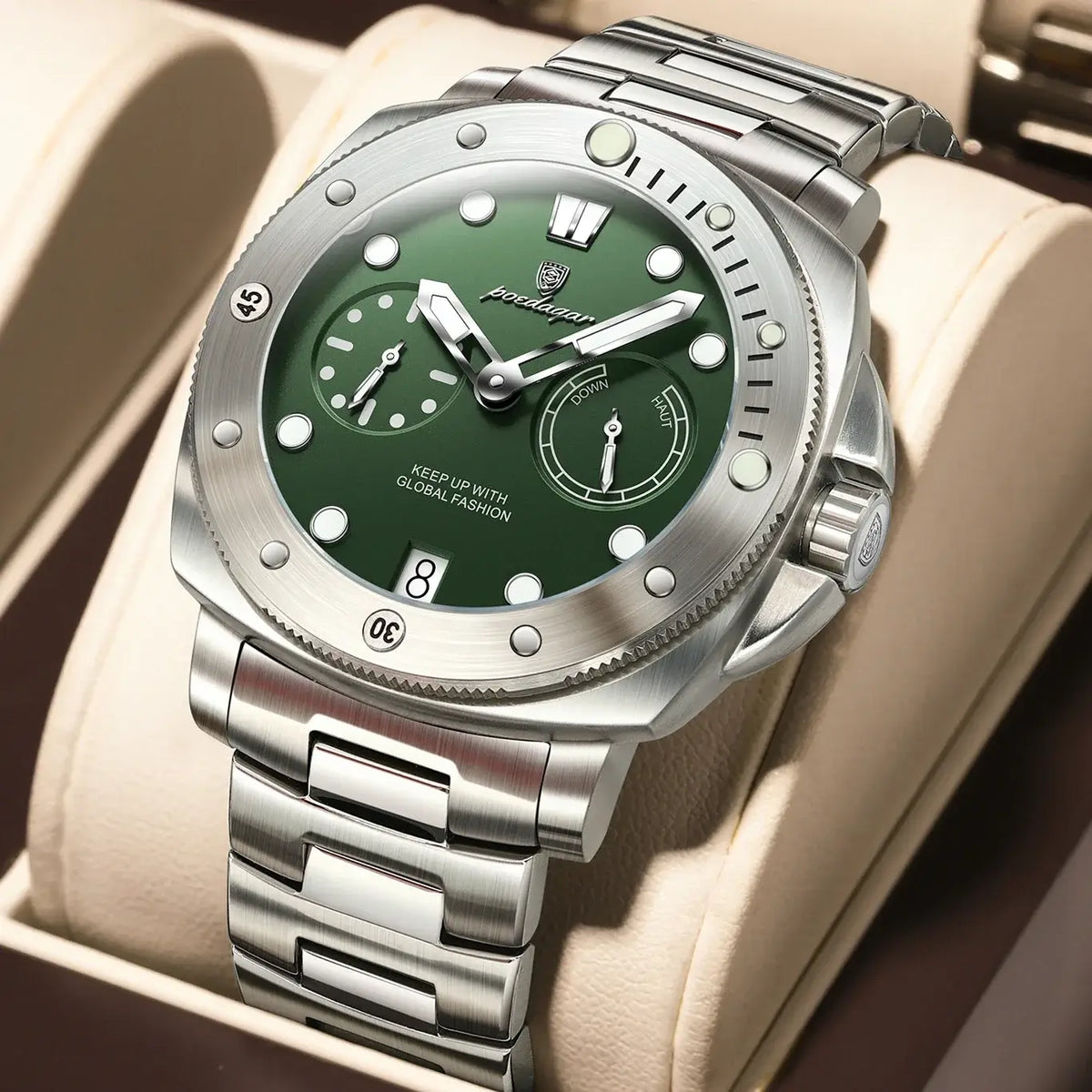 POEDAGAR Luxus Herren Armbanduhr Top Leuchtend Wasserdicht Datum Herrenuhr Hochwertige Edelstahl Herren Quarzuhren Männlich+Box