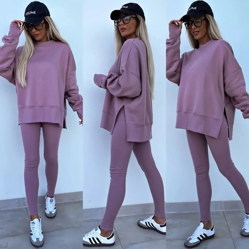 Spring summer  new Shirt  casual loose-fitting sweater tight pants 2 piece suit sets for women 2 pieces trousers sets