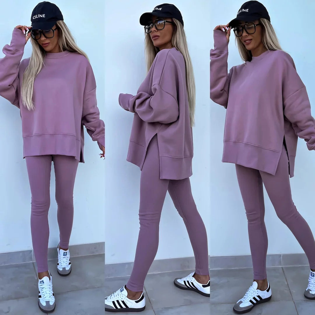Spring summer  new Shirt  casual loose-fitting sweater tight pants 2 piece suit sets for women 2 pieces trousers sets