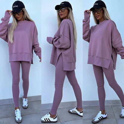 Spring summer  new Shirt  casual loose-fitting sweater tight pants 2 piece suit sets for women 2 pieces trousers sets