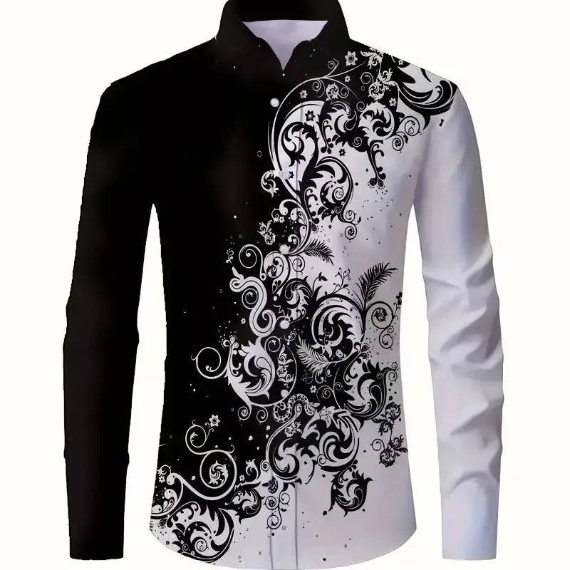 Herren Langarmshirt, europäisches und amerikanisches Herren Langarmshirt mit Aufdruck, Hemd mit europäischem Muster und Kragen, trendiges Freizeit-