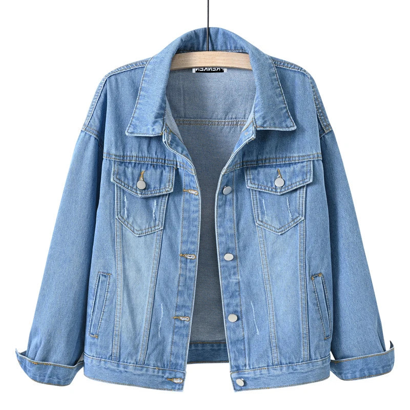 Frenken-New Women's Jacket- Denim Jacket-Colorful Short Loose Long-Sleeved Large Size-Old Top Jacket