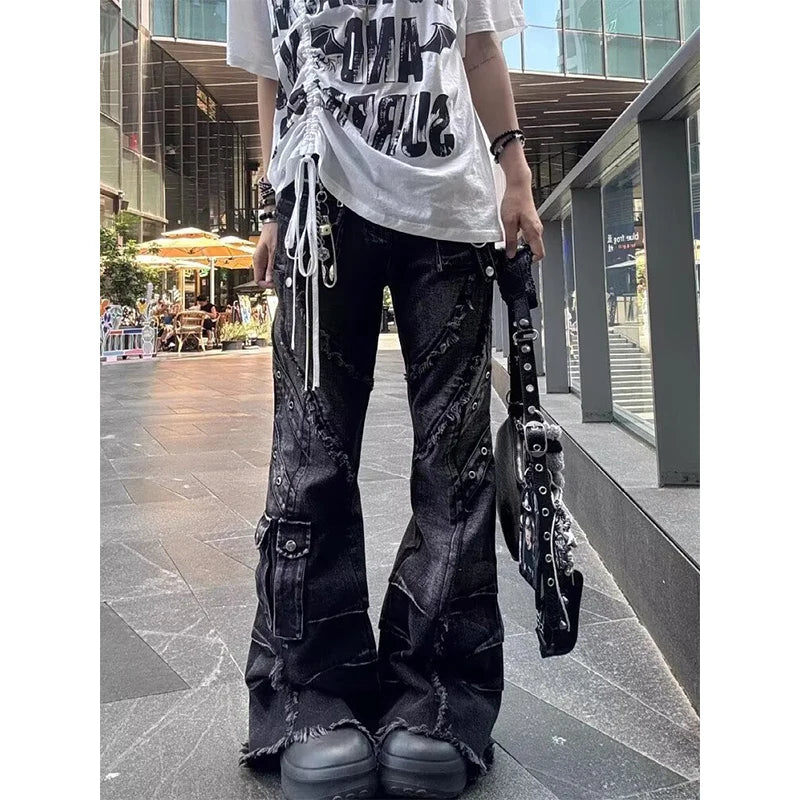 Women's Y2k Baggy Flare Jeans Harajuku Japanese 2000s Sty